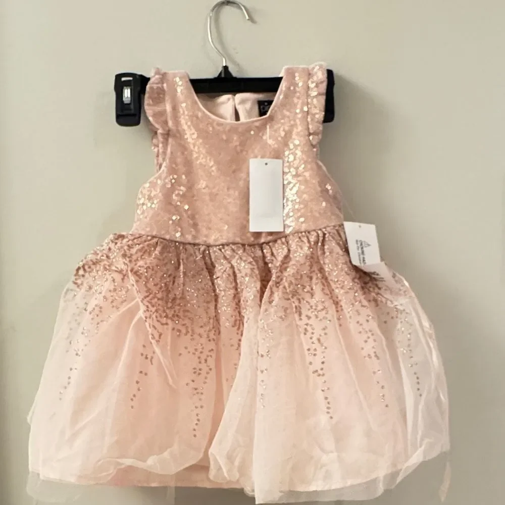 Pink &Violet Toddler Girl Sequin Flutter Sleeve Fit Flare Dress Rose Gold, Blush